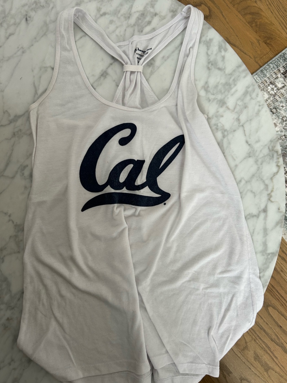Champion White Tank Top with Navy 'Cal' Script